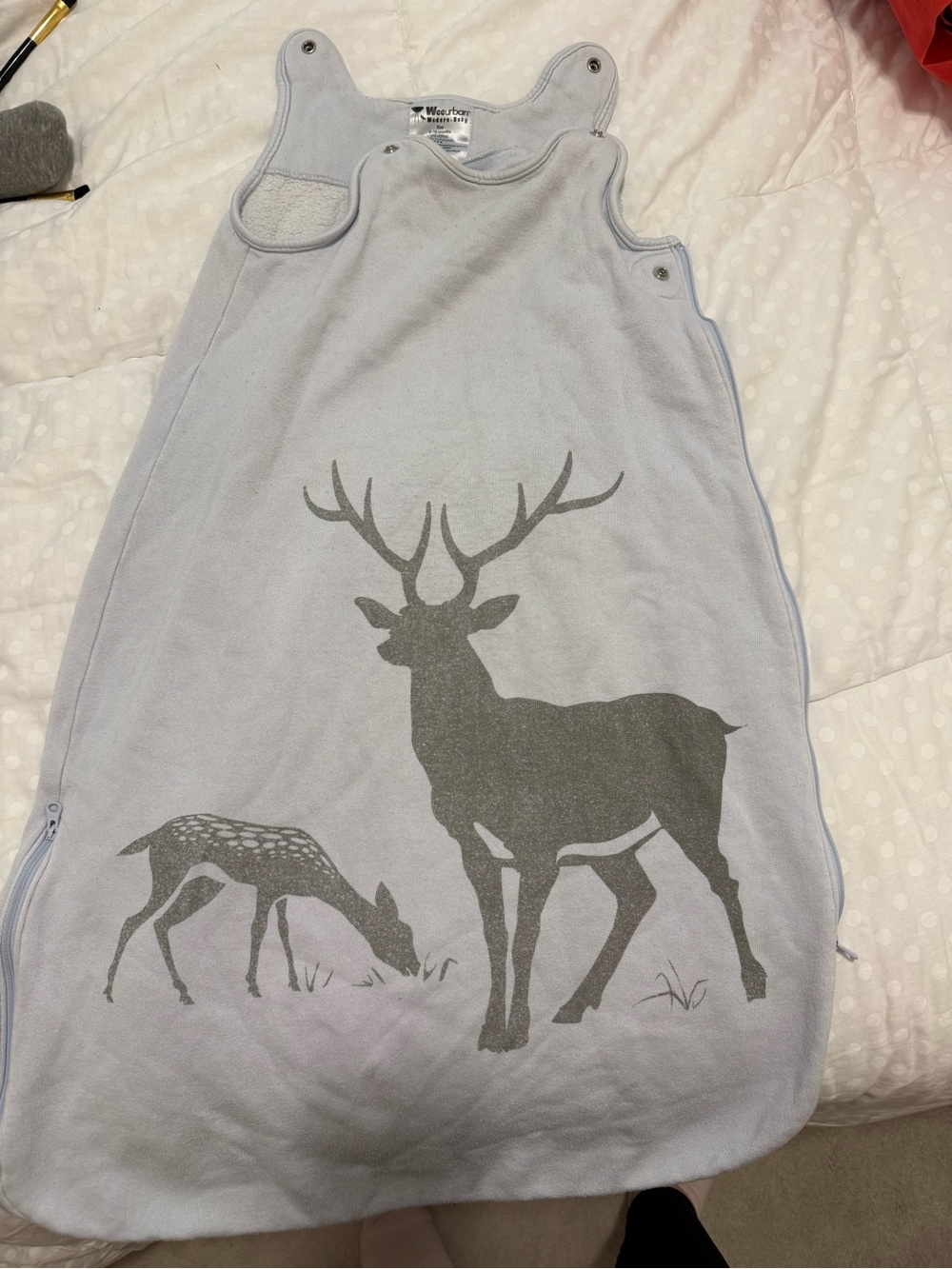 Kids Sleeveless Sleep Sack with Deer Print - Light Gray